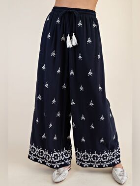 #216 New! Easel Wide Leg Embroidered  Palazzo Pants